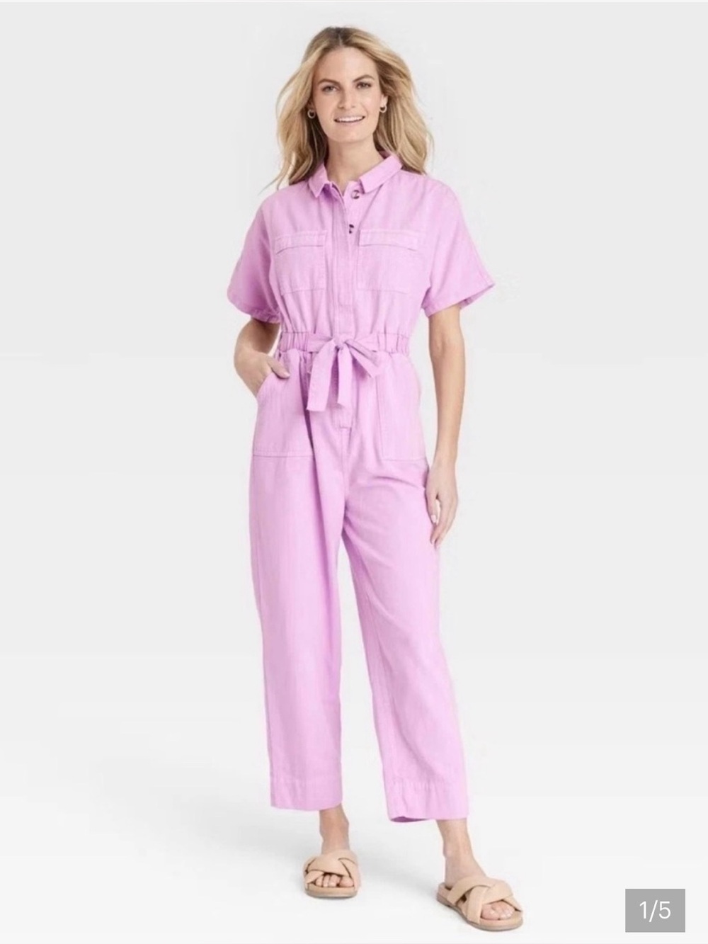 Universal Thread Lavender Pink Short-Sleeve Utility Jumpsuit